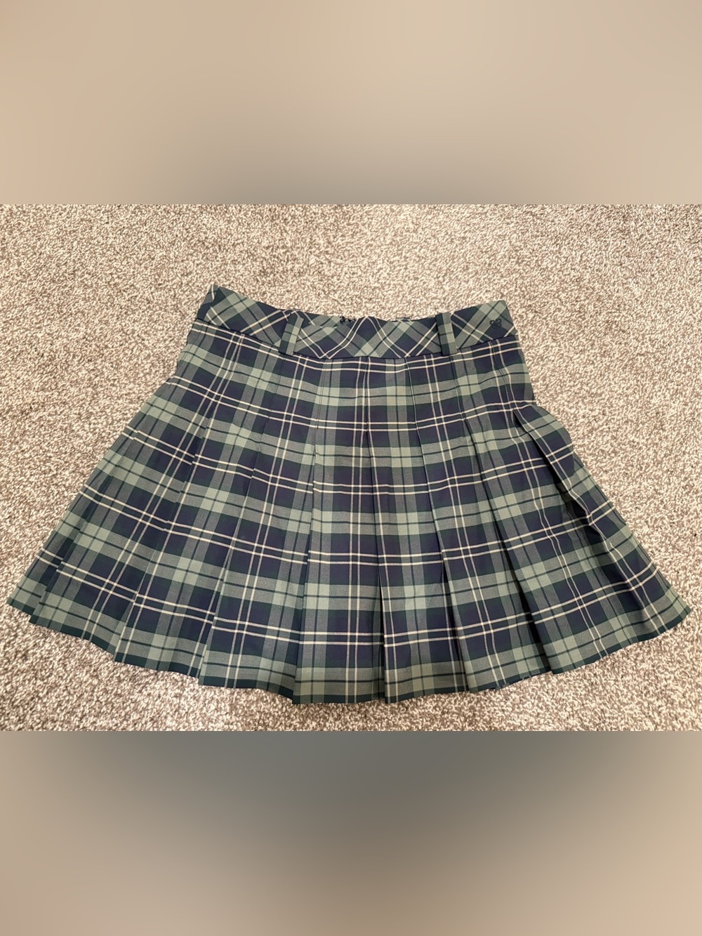 Aritzia Navy and Green Plaid Pleated Skater Skirt